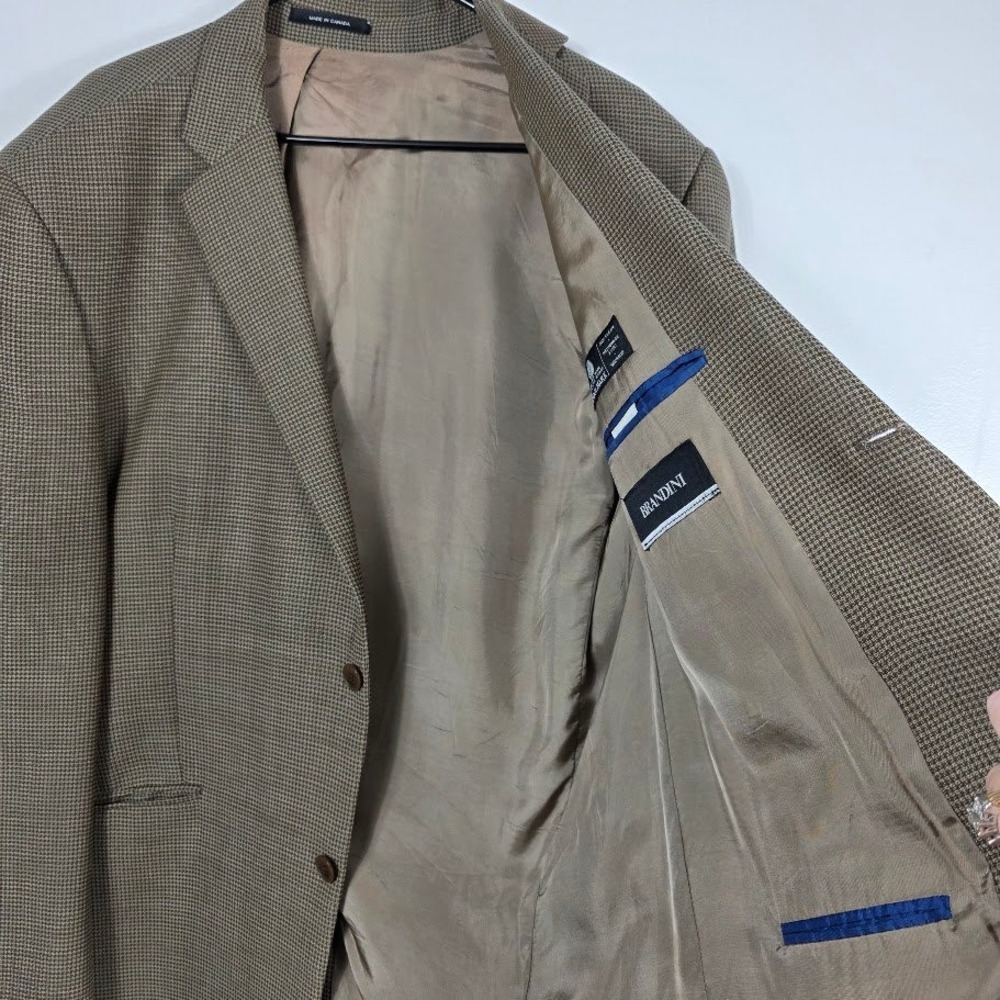 BRANDINI Mens Blazer 50 R Houndstooth Wool Jacket‎ Brown Tan Size M